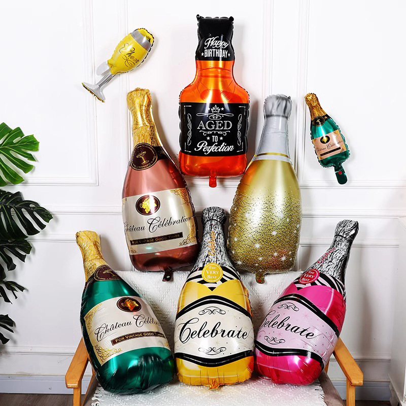 Birthday Arrangement Anniversary Background Wall Decoration Holiday Supplies Champagne Bottle Wine Glass Aluminum Film Balloon