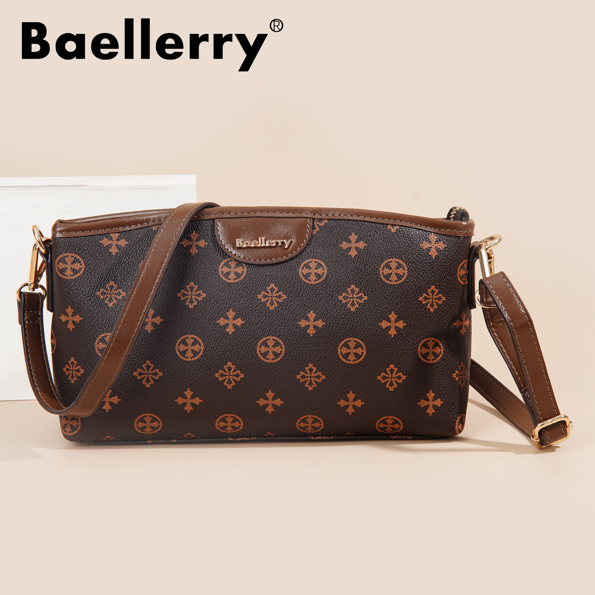 女士包袋老花纹女包Baellerry百搭新款时尚斜挎单肩包女