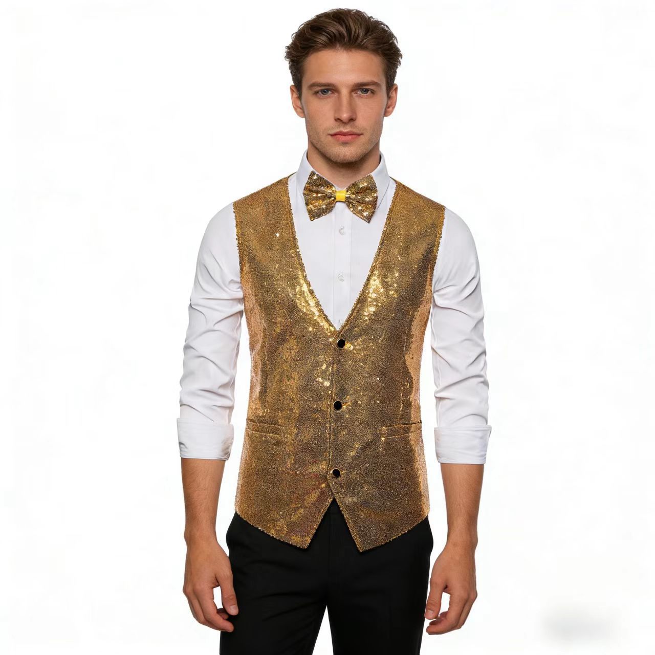 2025 Men's Stage Performance Clothing Small Sequin Vest Photo Studio Photography Host Singer Emcee Vest Wholesale
