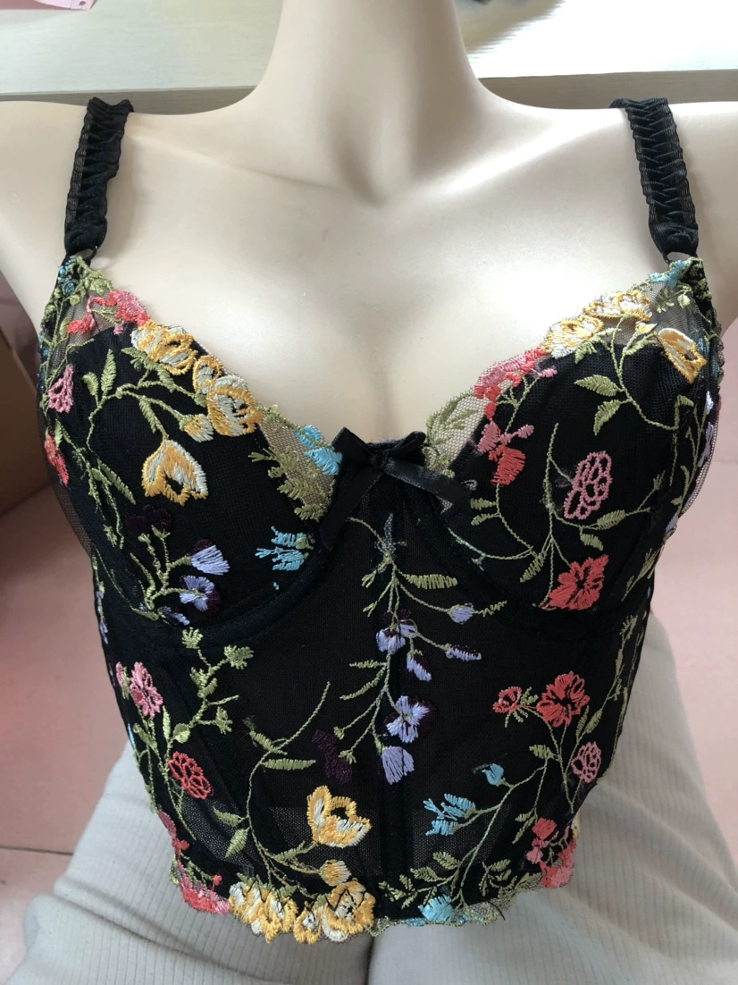 Push-Up Bra Set, Embroidered Longline with Steel Rings, Women's AB Cup 32/70–38/85 (S–XL)