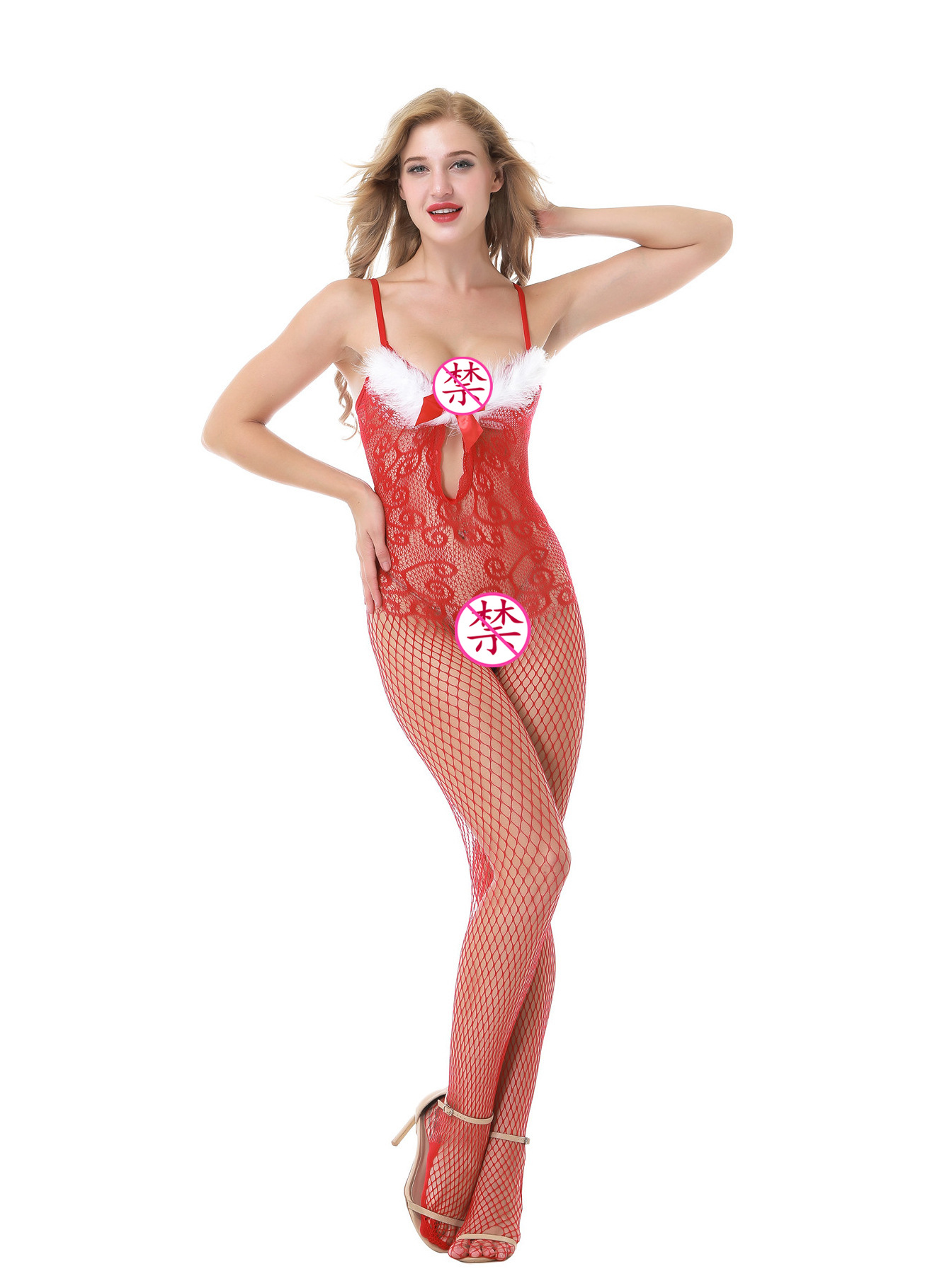 Yue mariposa extranjera ropa interior amorosa Uniforme de comercio exterior Navidad Noche de vestir camiseta rojo conjunto de plumas apretadas 8976