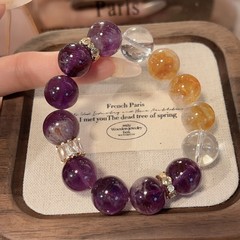 女の子向けの幸運のアメジストブレスレット、天然イエロータワークリスタルブレスレット、軽い高級感と高級感のあるクリスタルブレスレット