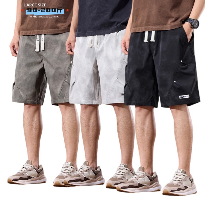 Plus Size Men's Summer Washed Snowflake Workwear Five-Point Pants Men's Thin Elastic Waist Sports Five-Point Casual Pants Men