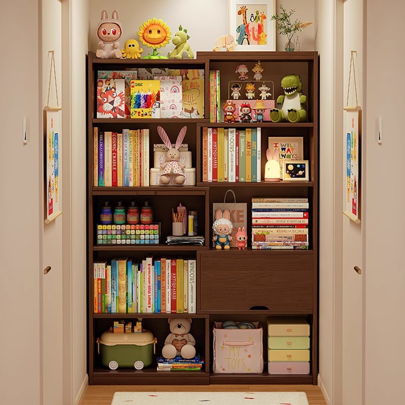 Estante de libros de pasillo de madera sólida estante de libros retráctil armario de almacenamiento integrado estante de pared estante de libros de extremo de pasillo doméstico