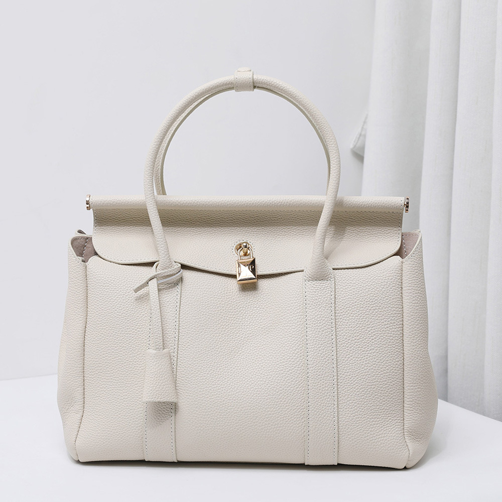 Top Grain Cowhide Large Capacity Commuter Bag Luxury Handheld Shoulder Crossbody Bag Clasp Genuine Leather Tote Briefcase