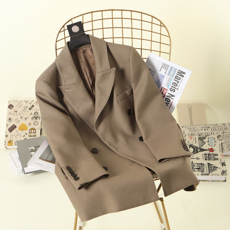 2026 New Early Spring Casual Loose Wool Japanese and Korean Style Double-Breasted High-End Fine-Woven Blazer for Women