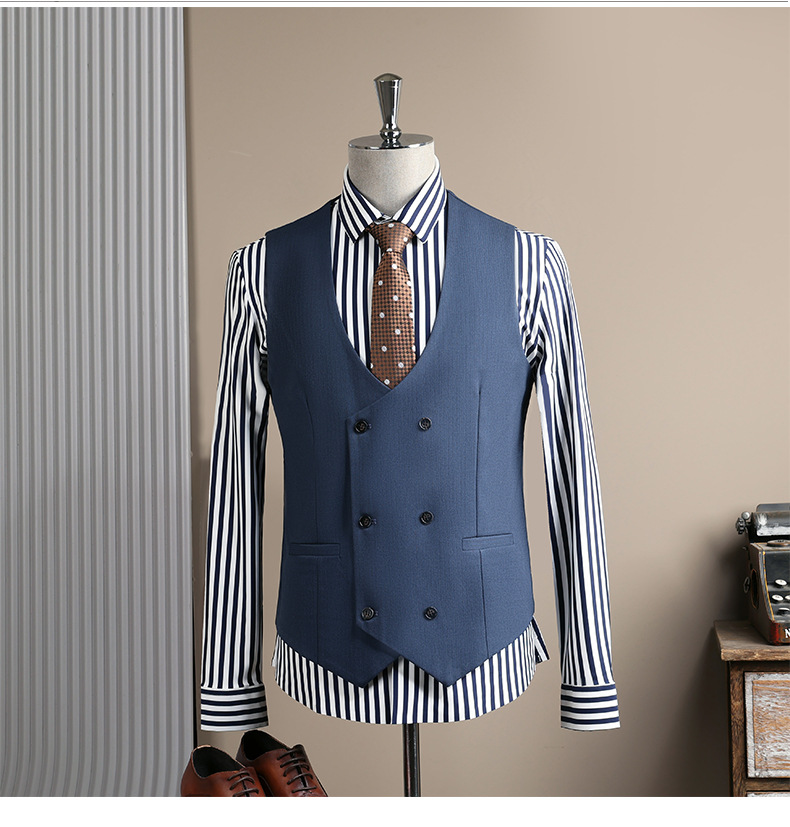 Men's Slim Fit Double Breasted Black Suit Professional Jacket_voghion.com
