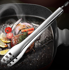 Korean Style 304 Stainless Steel Food Tongs, Thickened, Hollow, Oil-Draining Steak Tongs, BBQ Tongs, Extended Kitchen Meat Tongs
