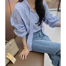 2026春秋季韩版新款职业宽松甜美减龄系带套头衬衫衬衣女