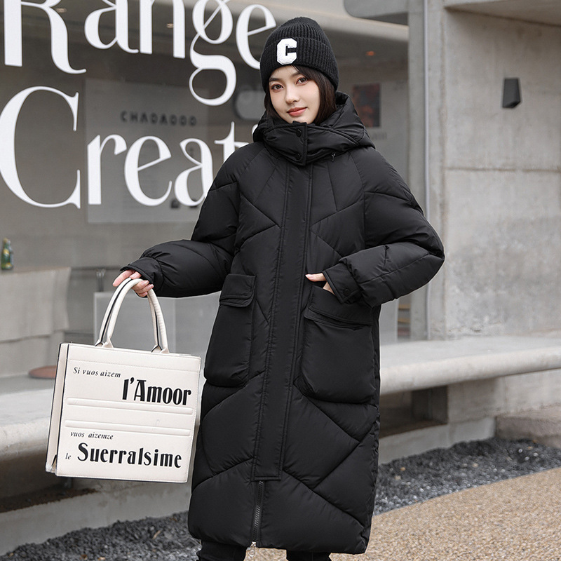 韓国版の外国貿易の厚いパンの服のダウンの綿服の女性のゆったりした冬のコートの中の長いタイプの膝の綿入れの上着|undefined