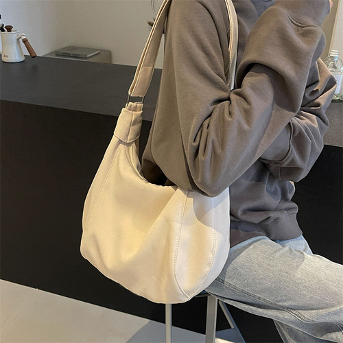 Fashionable canvas bag for women, large capacity, new style, versatile, college student class bag, single shoulder crossbody bag, casual dumpling bag