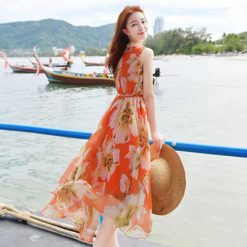 夏季长裙波西米亚连衣裙女中长款仙女超仙甜美沙滩裙海边度假