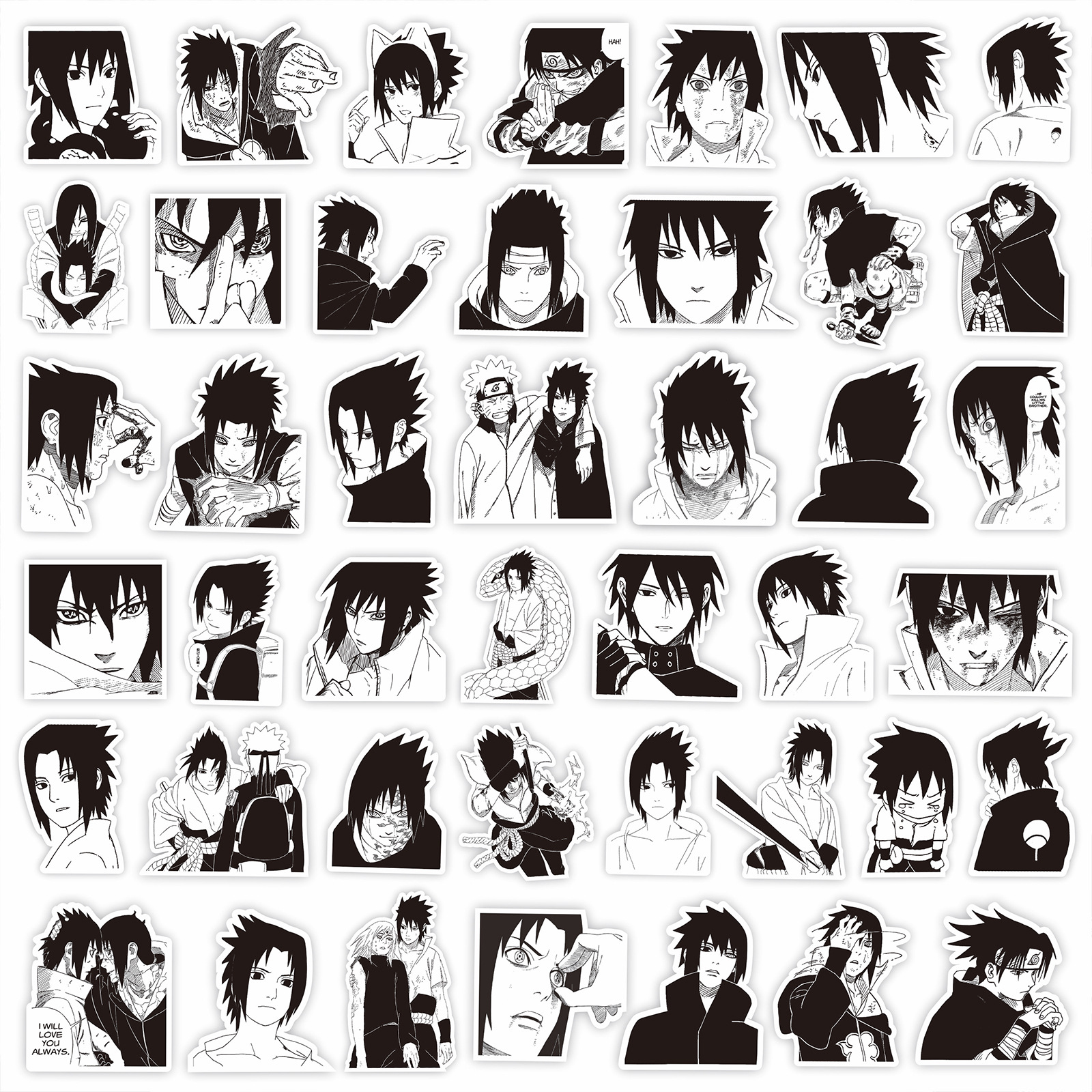 NARUTO-ナルト-漫画のフィギュア,粘着性,防水ステッカー,白黒