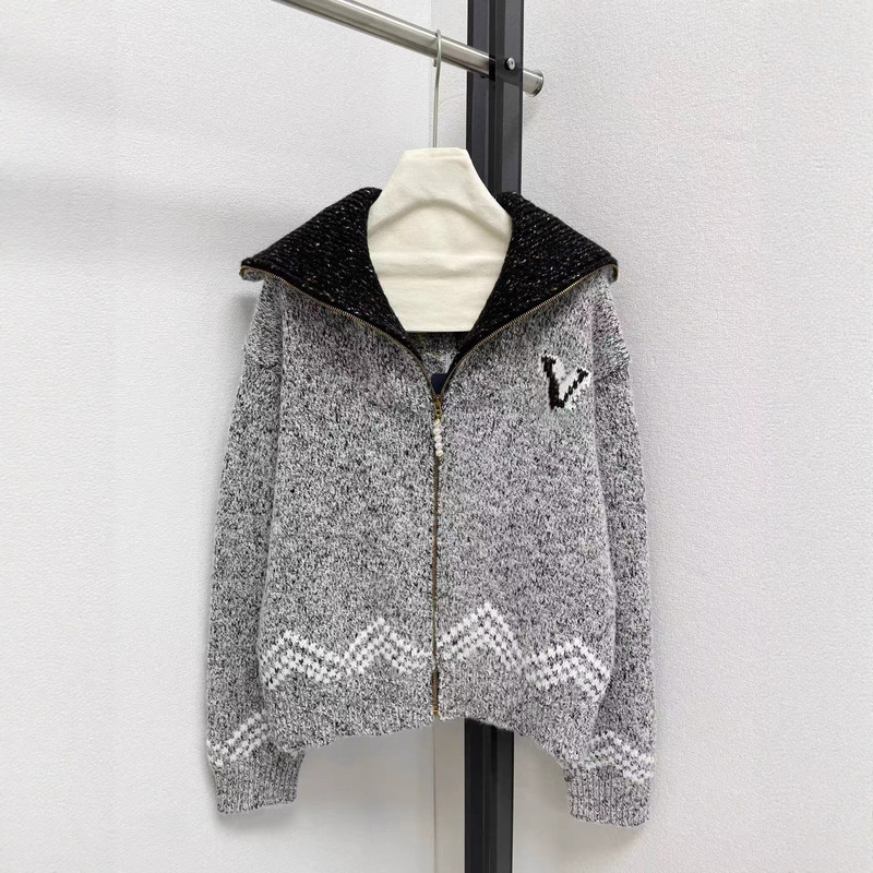 Haute Couture L Home 25 New Sailing Fishing Skiing Embroidered Large Lapel Thick Knitted Cardigan Retro Sweater Jacket for Women