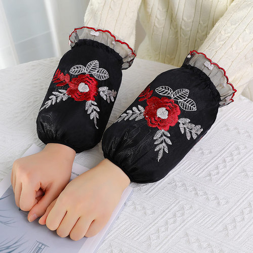 Women's Sweet Flower Embroidery Double-layer Mesh Sleeves Ruiya Short Candy Color Sleeves