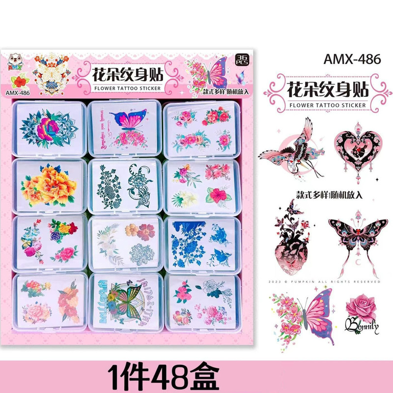 Retail 1 yuan store color butterfly tattoo stickers flower tattoo stickers female tattoo stickers school canteen hot sale