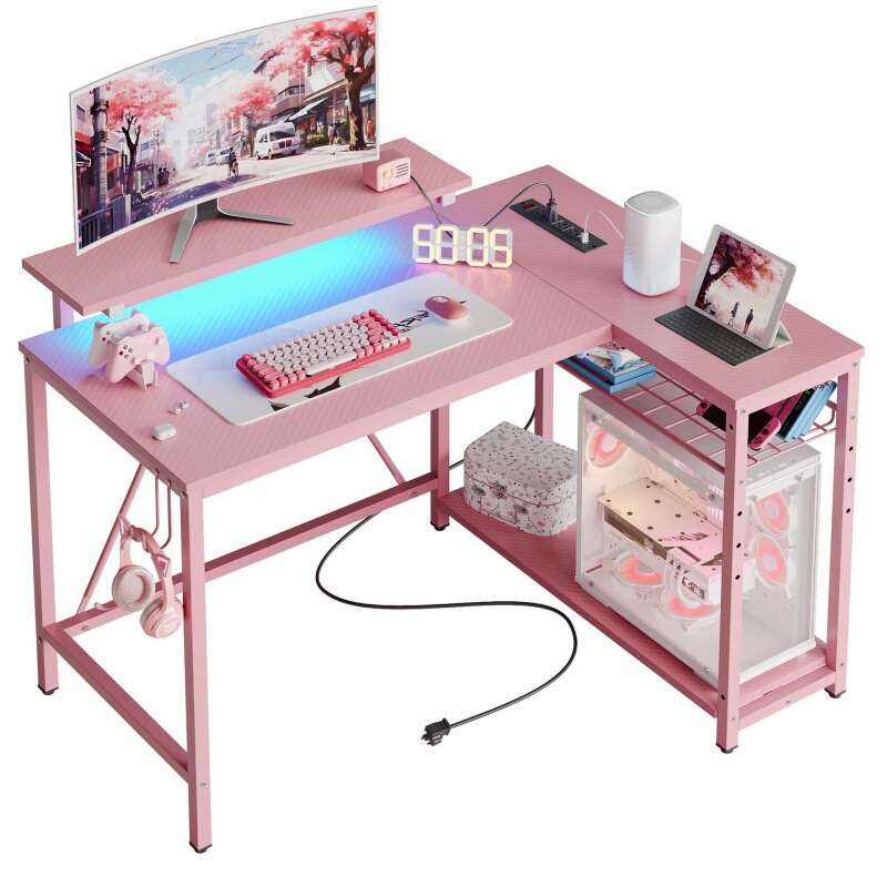 Computer desk 42 small corner L-shaped office desk with reversible storage shelf and Hook office desk for bedroom