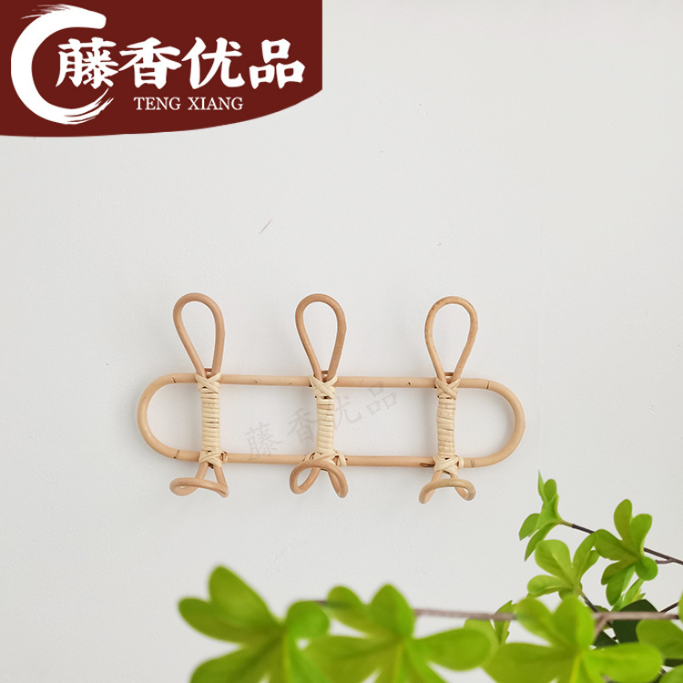 Hecho a mano ins Retro Ropa de ratán real y gancho de sombrero simple gancho de pared gancho de ropa decorativa gancho de ropa de pasillo gancho de niños
