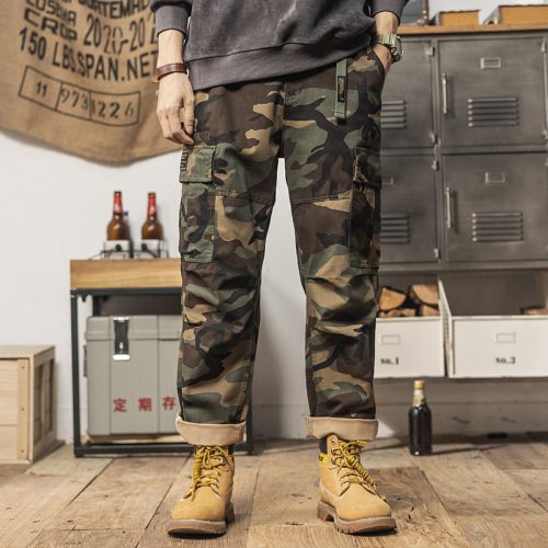 Spring Japanese work pants retro casual men's loose camouflage pants trendy wide-leg long pants