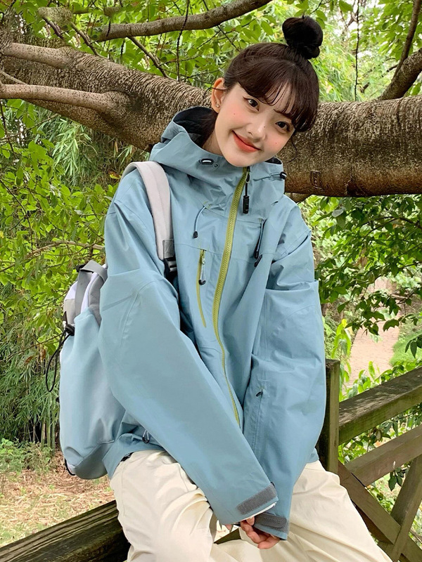 骆陀金沙橘冲锋衣女款新款小个子超好看户外三合一三防登山外套|undefined
