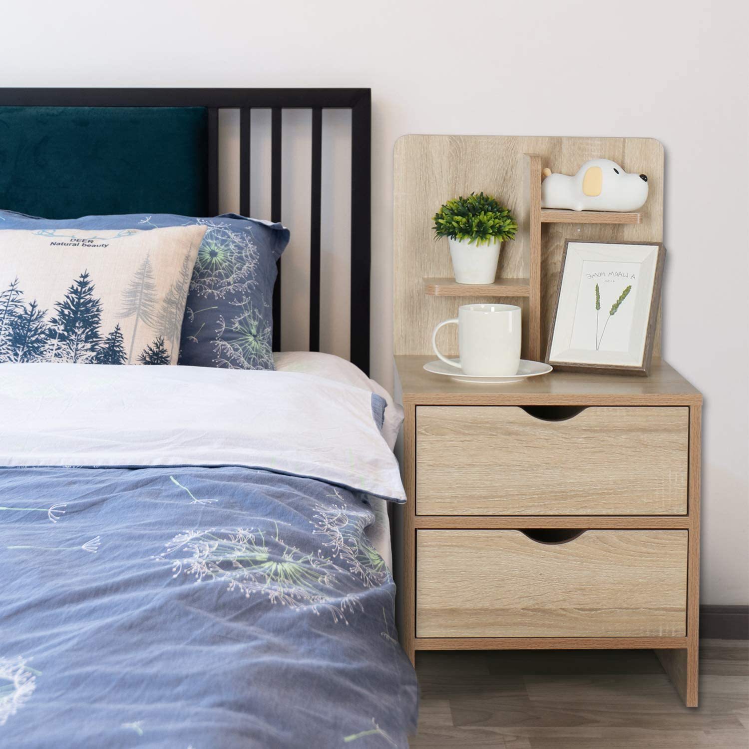 New Chinese simple wooden sofa side table bedside cabinet with…