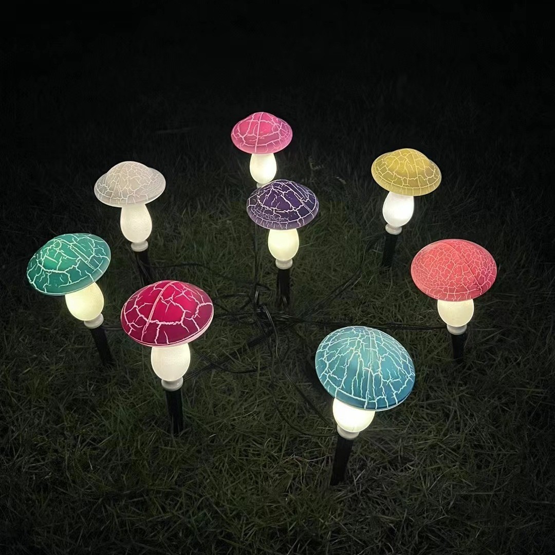 Lámpara de patio exterior con forma de hongo colorido, alimentada por energía solar, impermeable, decorativa para jardín, con forma de hongo agrietado._voghion.com