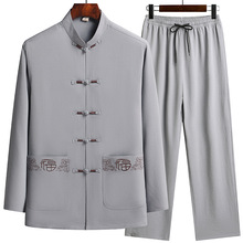 中老年唐装男春秋长袖立领民族风男装休闲中国风复古中式夏季套装