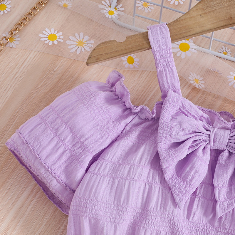 2024 Sommer Kinderkleidung Neue modische Mädchenkleidung mit Hosenträgern, kurzärmeligen Oberteilen, langen Hosen, Mädchenset_voghion.com