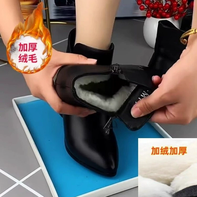 Короткие сапоги женская зимняя мода темперамент острый каблуки модные сапоги трансграничная оптовая продажа мягкие каблуки и бархатные женские сапоги