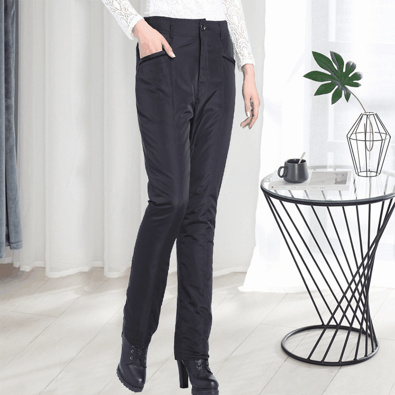 Пуховики, женская верхняя одежда, утолщенные прямые брюки с высокой талией, зимние белые утиные пуховые теплые хлопковые брюки, облегающие брюки