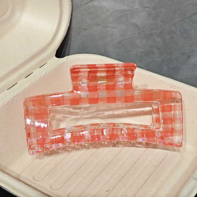 中古感蓝黑色系~百搭格纹亚克力抓夹女发抓后脑勺盘发夹子鲨鱼夹|undefined