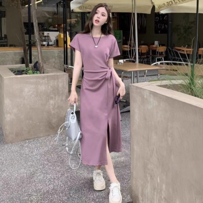 Ins Slim-fit Slimming Split Strap Fashionable dress Women's Summer New Arrival French Style Little Women's Long Dress