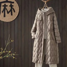 跨境秋冬新款羽绒服女中长款过膝时尚收腰显瘦白鸭绒保暖外套潮