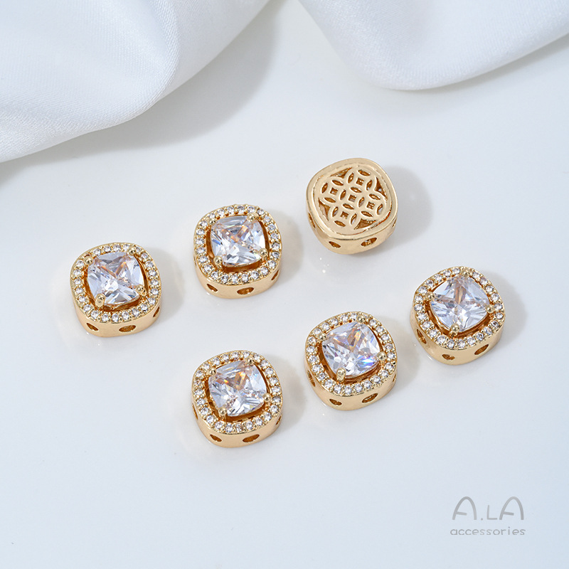 Wholesale 14K Gold-Plated Silver-Plated Zircon Round Water Drop Porous Loose Beads DIY Bracelet Necklace Jewelry Accessories