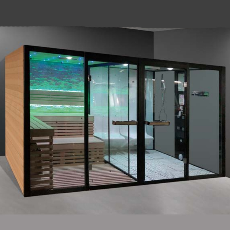 Ducha de vapor acrílico sala de sauna sala de infrarrojos lejanos doble uso lámpara de color integral separación de sala de vapor seco para el hogar
