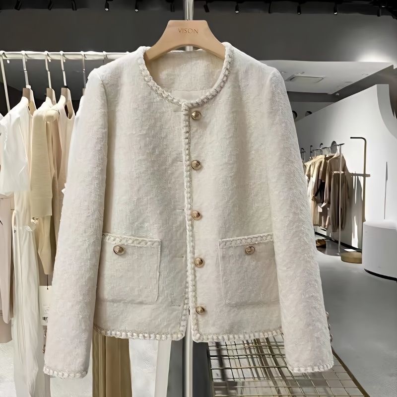 Fall/Winter 2025 New Korean Style creamy-white French Short Style Fragrant Style Elegant Ladies Tweed Coat for Women