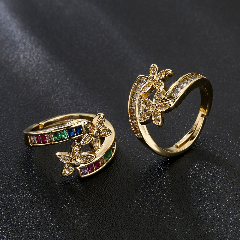 fashion T cubic zirconia flower geometric open copper ring female