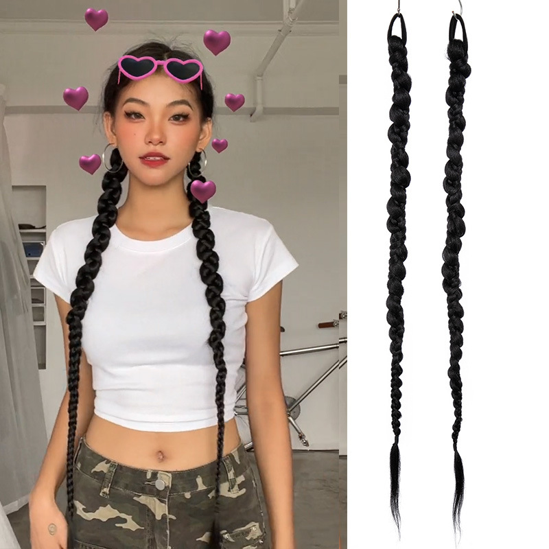 Peluca Connie - Extensión de cabello de cola de caballo con rastas sintéticas trenzadas de boxeo estilo europeo
