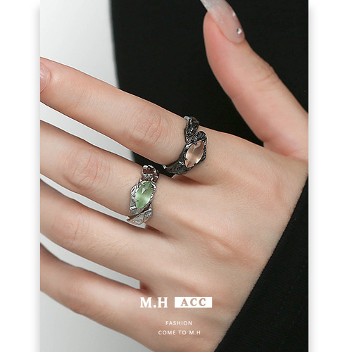 Original Cat's Eye Stone Couple's Ring Neutral Style Unique Design High-End Finger Ring Open Ring Joint Ring Trendy