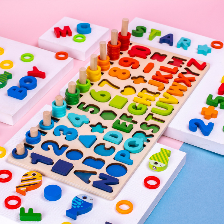 六合一磁性钓鱼对数板木质儿童字母数字形状配对数学早教玩具