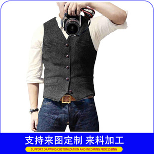 Cross-Border Preferred Men's Vests Herringbone Wedding Dress Vests Light Business Casual British Style Vests in Stock