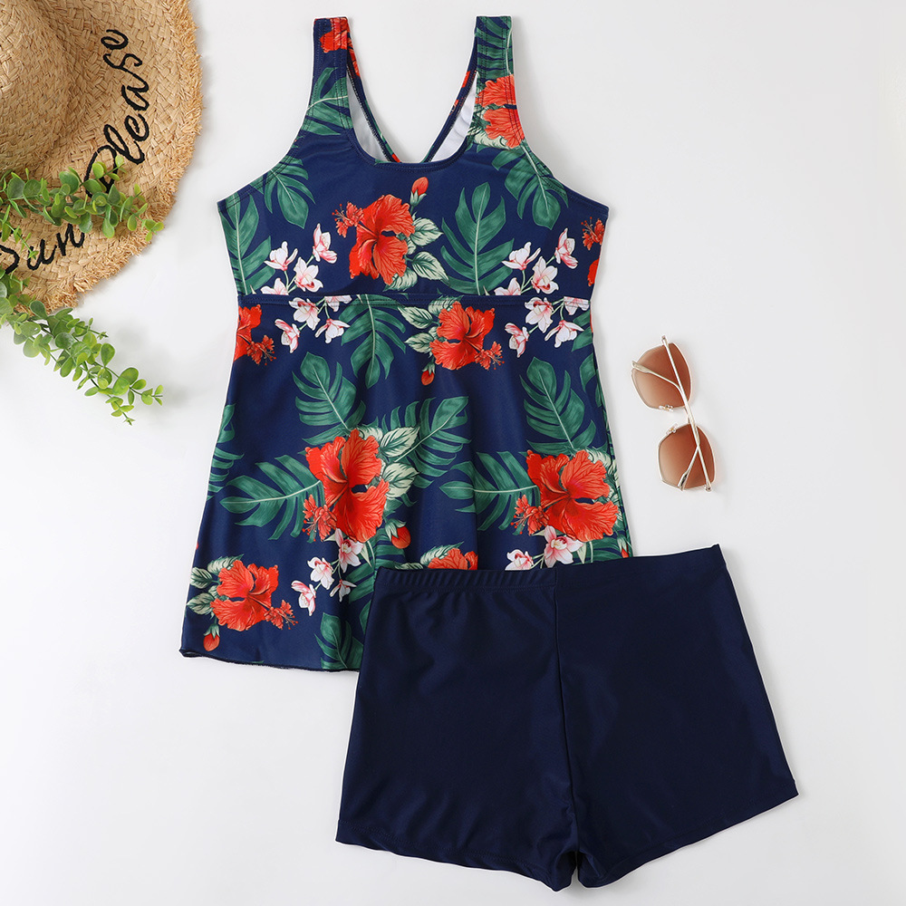 2023 New Split Bikini Digital Printed Flat Corner Pants Drawstring Gathering Swimwear for Women_voghion.com