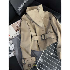 跨境其色短风衣外套女韩系复古酷飒风立领双排小个子衬衫衣秋图片