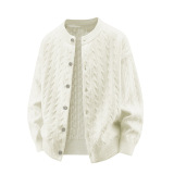 2026秋季绞花纹开衫毛衣秋季新款宽松慵懒风圆领针织衫外套，男装针织衫/毛衣，星座614