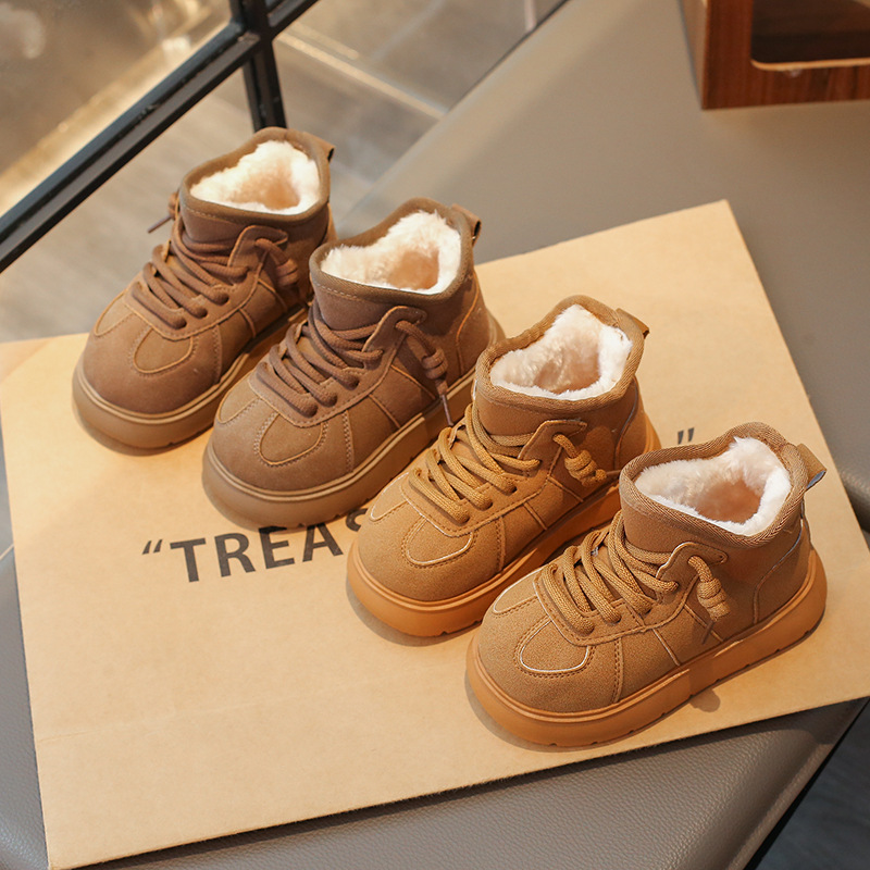 Girls' Snow Boots 2025 Winter Children's Thick Plush Cotton Boots Versatile Non-Slip Warm Soft-Soled Cotton Boots for Older Children