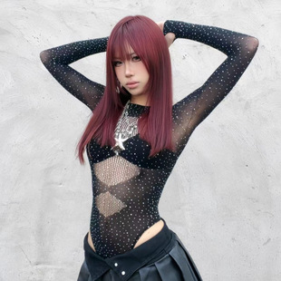 European and American Women's Hot Rhinestone Tops Popular Uniform Temptation Sexy Long-Sleeved Sexy Intimates T330 Slim Fit