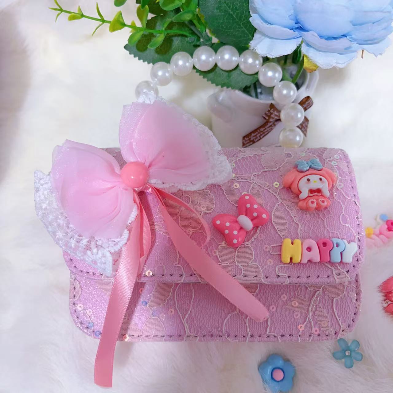 Bolsos para niños nuevos bolsos de perlas princesa niñas lindos bolsos de hombro de encaje arco cambio mochila