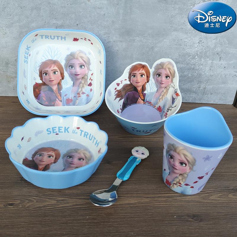 Disney Frozen Dinner Plate Bowl Spoon Water Cup Set Elsa Kindergarten Fall-Resistant Melamine Baby Children's Tableware