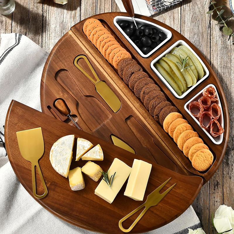 Tabla de cortar de madera queso creativo plato de queso con cuchillo y tenedor hogar con plato de inmersión tabla de cortar filete de frutas bandeja de postre