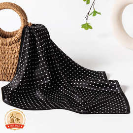 桑蚕丝53真丝丝巾高级感2026夏季百搭黑色波点丝巾印花系脖小方巾